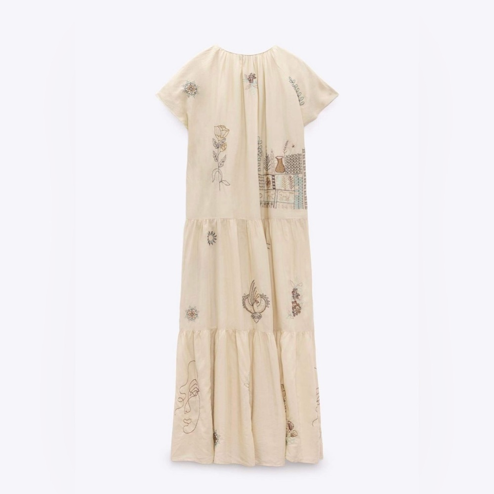 Zara Limited Edition Embroidered Dress Vanilla Color - Picture 10 of 13